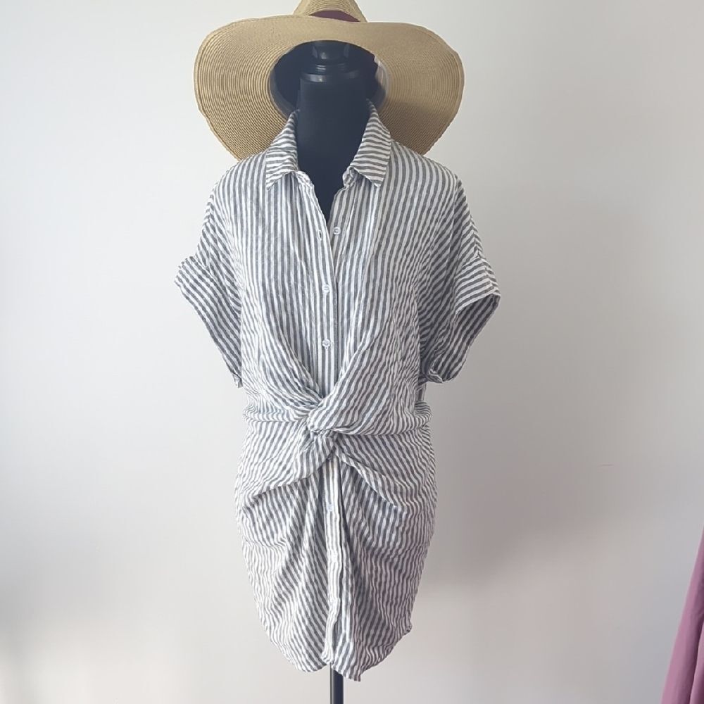 Gray and White Stripe Beach Cover Size Small